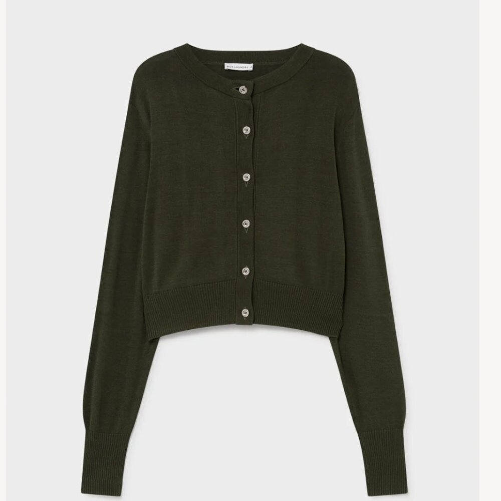 Silk Laundry Cropped Cardigan Cedar